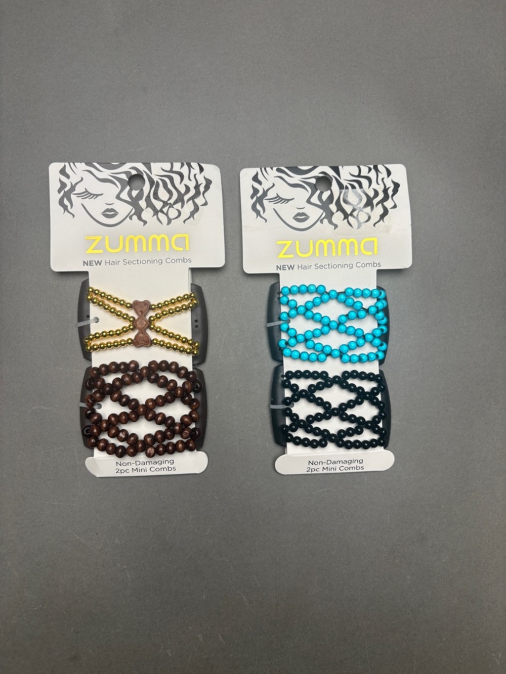Set of 4 Boho Stretch Beaded Hair Combs - Brown & Turquoise